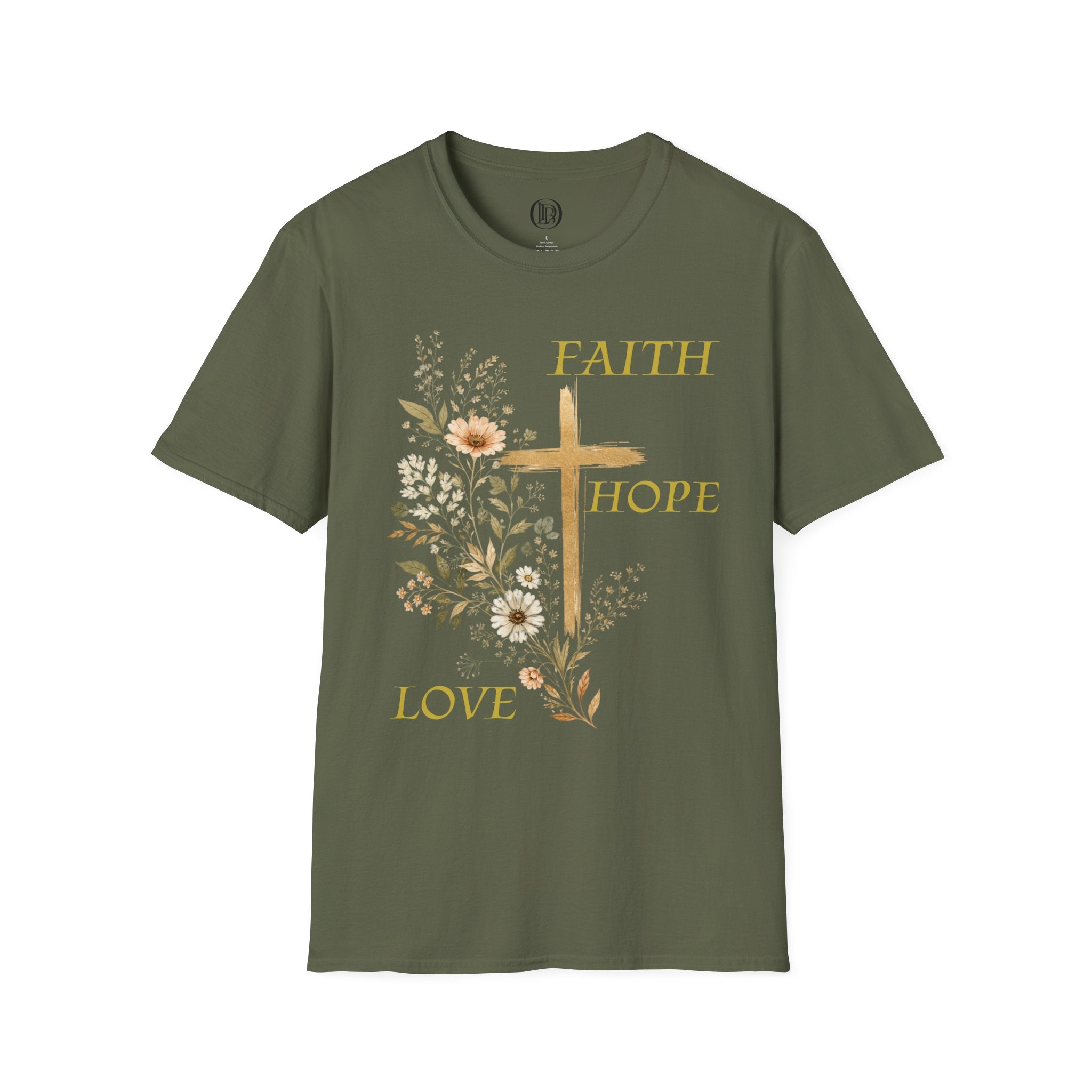 Faith Hope Love T-Shirt — Floral Cross Christian Tee