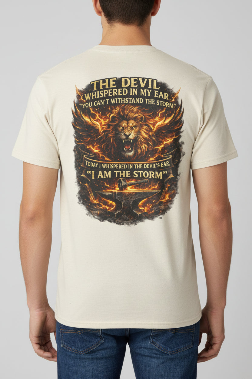 I Am The Storm' Lion Flames Graphic Tee