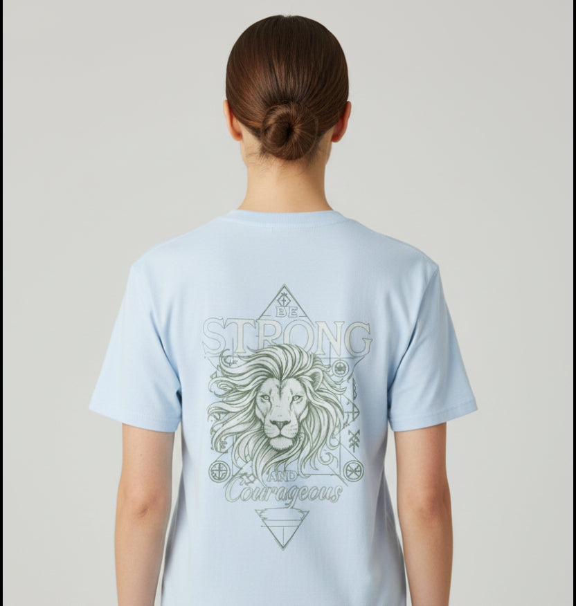 Lion Graphic T-Shirt – 'Strong & Courageous' Vintage Tribal Design