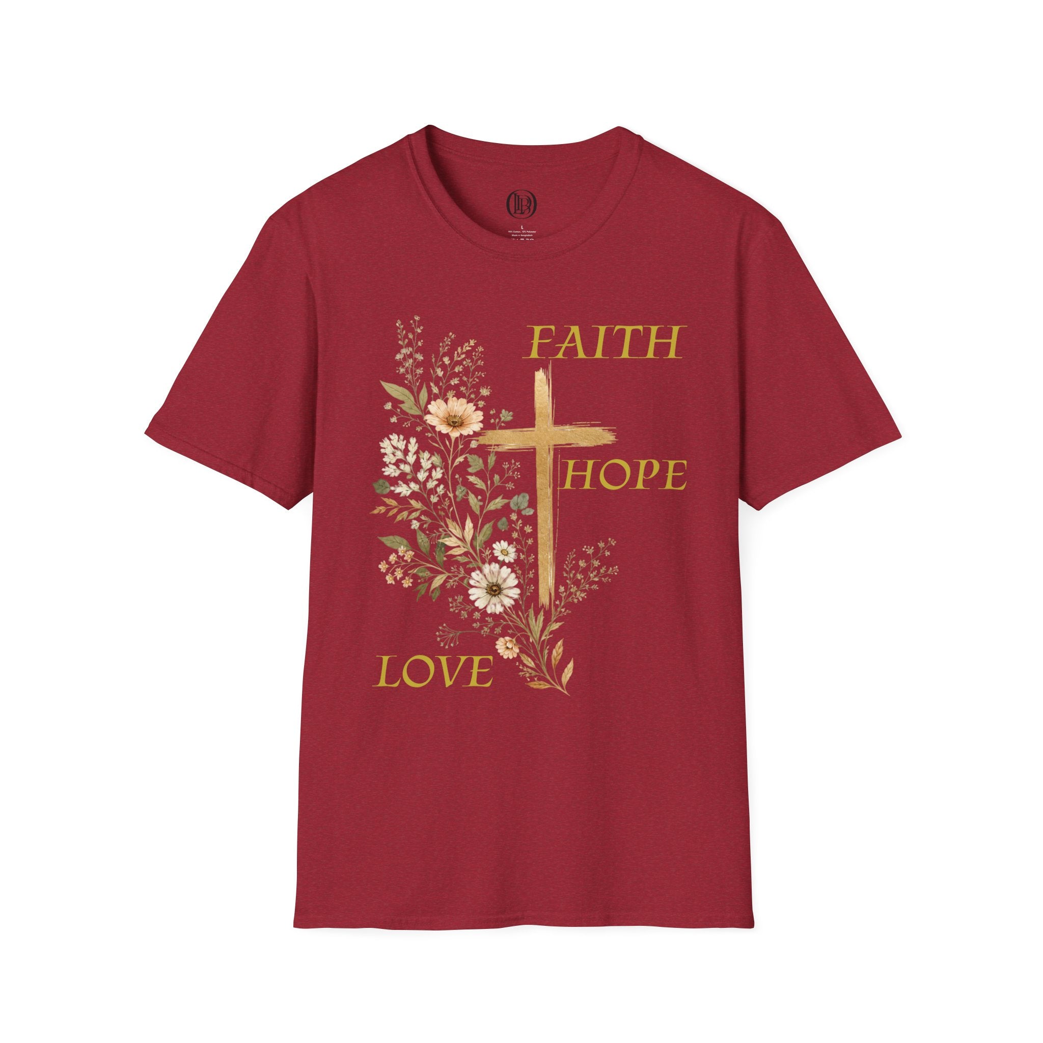 Faith Hope Love T-Shirt — Floral Cross Christian Tee