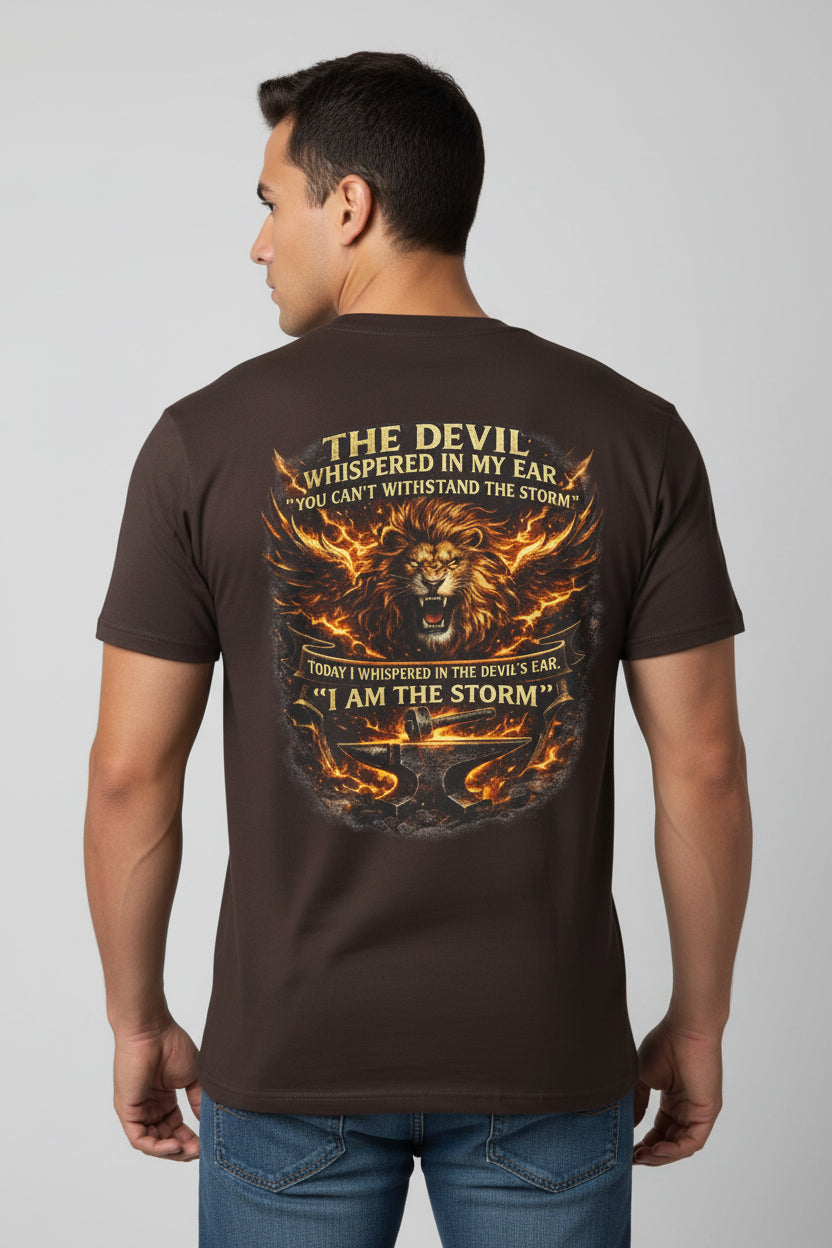 I Am The Storm' Lion Flames Graphic Tee
