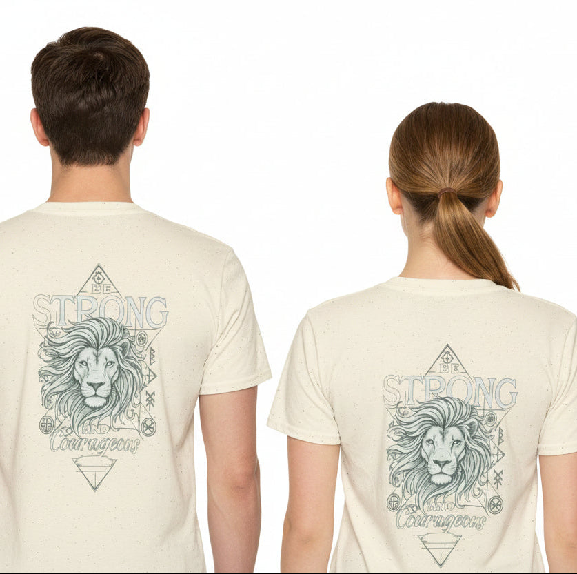 Faith Lion T-Shirt – 'Strong & Courageous' Tribal Design