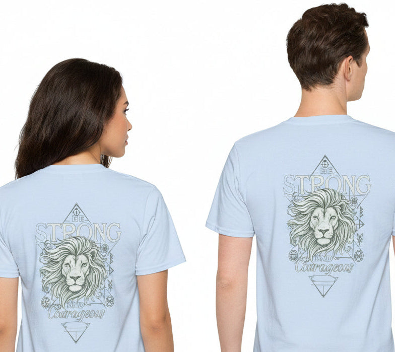 Faith Lion T-Shirt – 'Strong & Courageous' Tribal Design