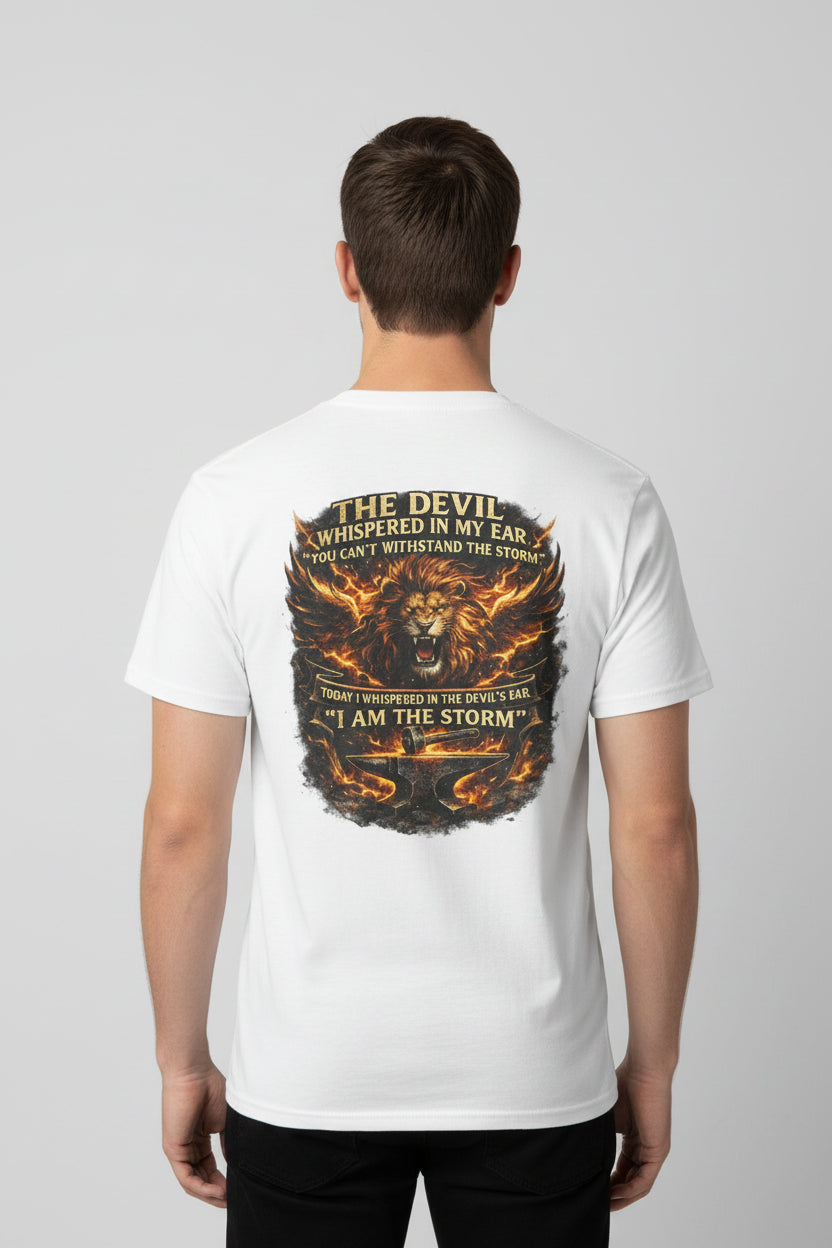I Am The Storm' Lion Flames Graphic Tee