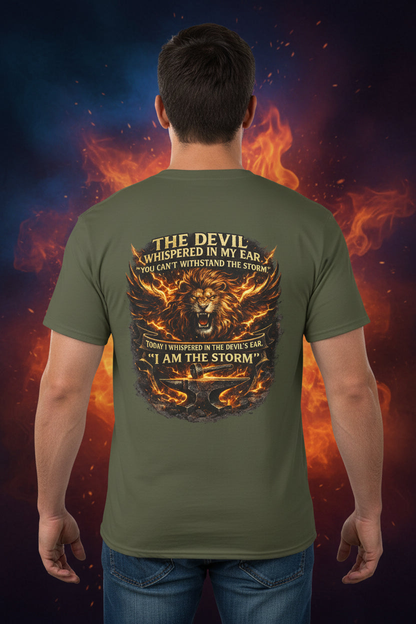I Am The Storm' Lion Flames Graphic Tee